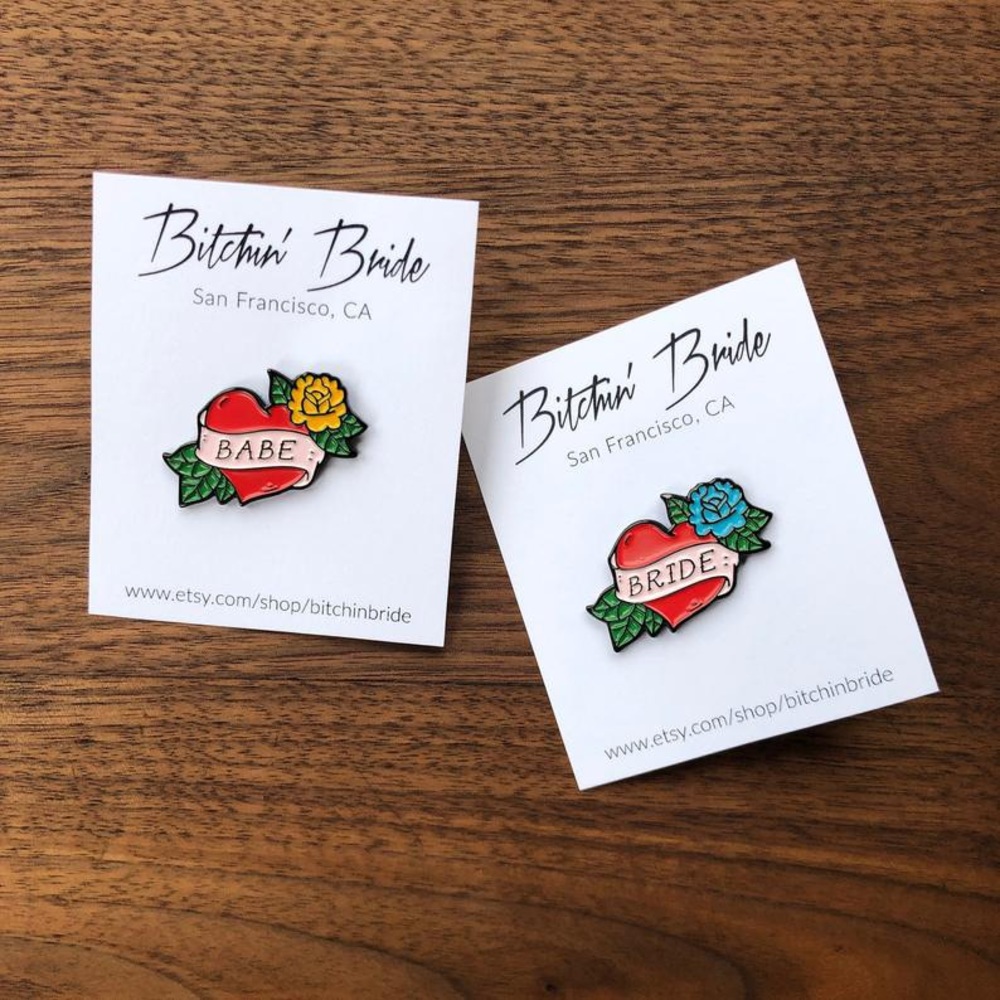 NEW! SET OF 7: “Bride” and “Babe” Enamel Pins
